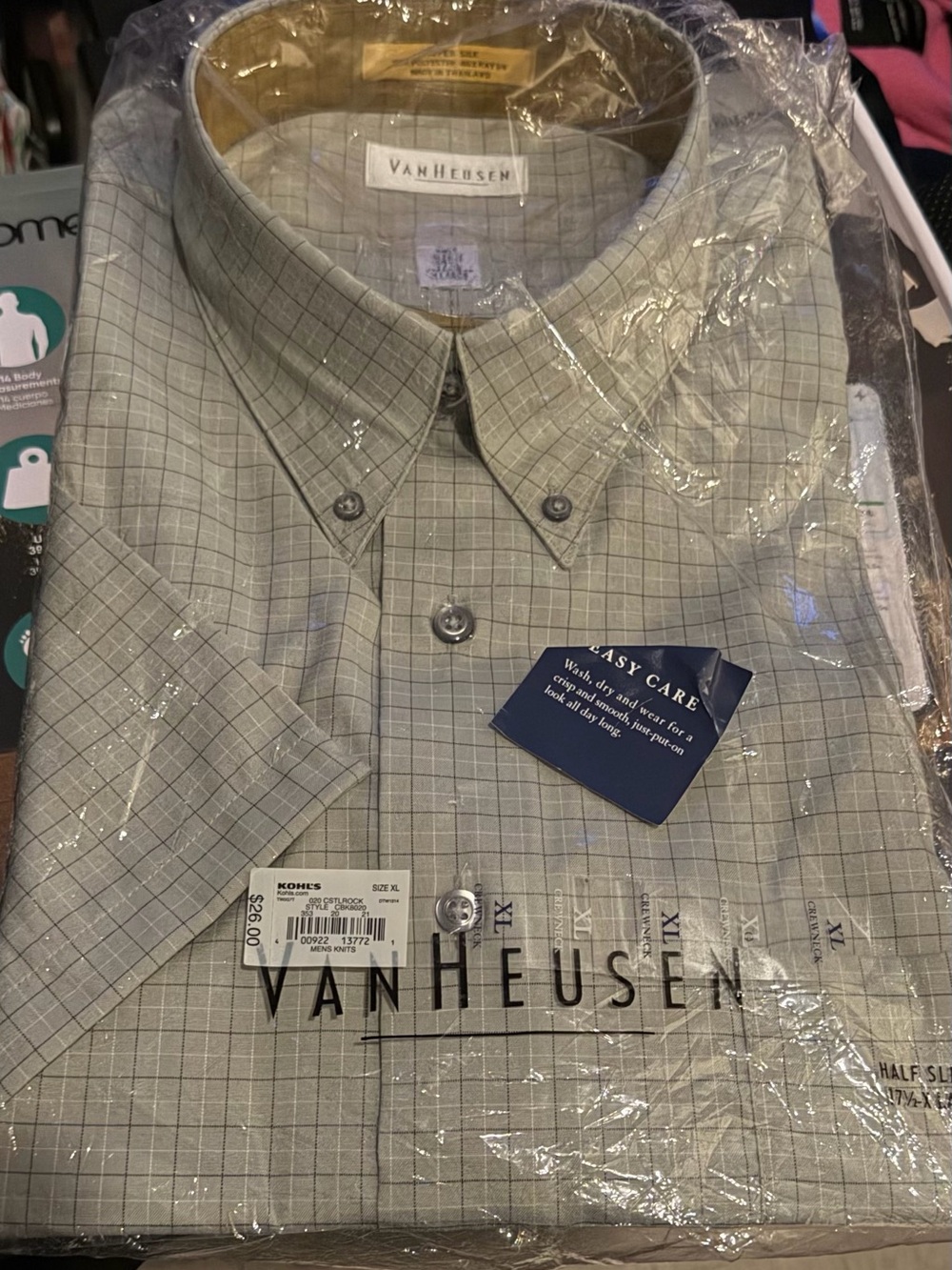 Van Heusen Men’s Short Sleeve Button-Down Shirt in Light Gray Plaid